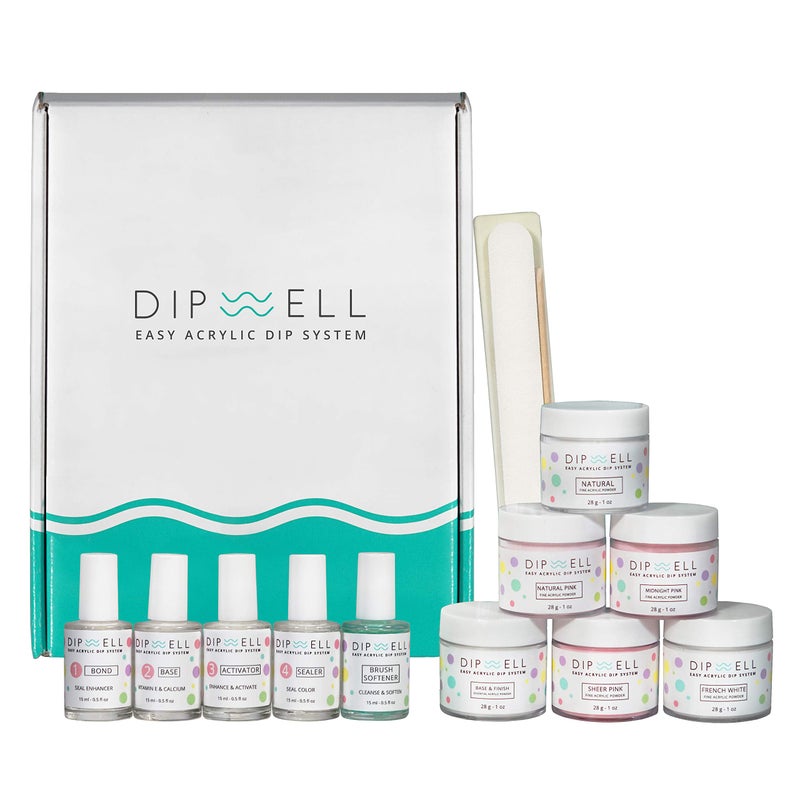 DipWell Professional Acrylic Nail Kit - Easy Dip Powder System with Monomer Liquid, Clear Powder, Brush Softener - Perfect for French or Natural Set - Image 1